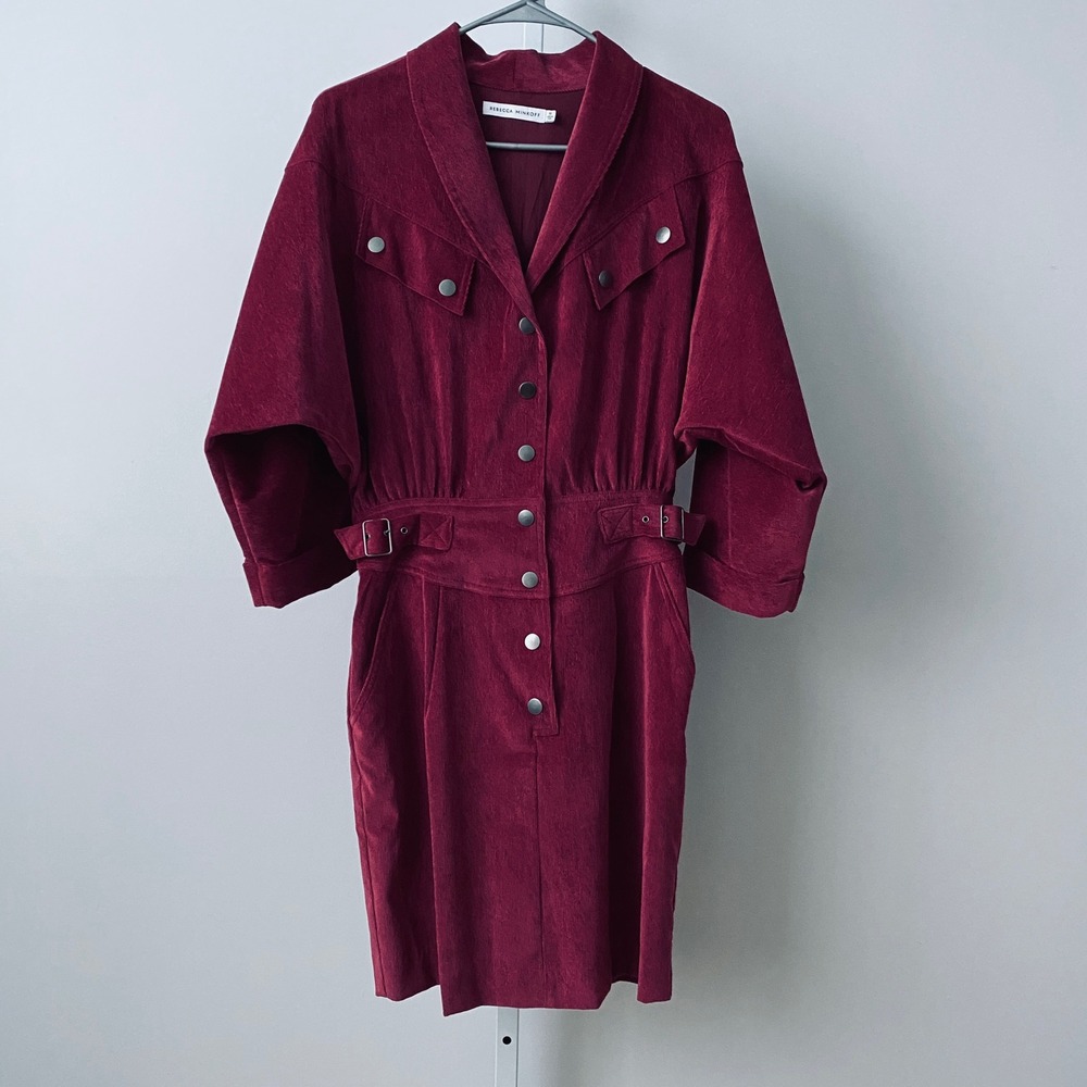 Rebecca Minkoff Western Cowgirl Western Corduroy Belted Mini Dress M Burgundy